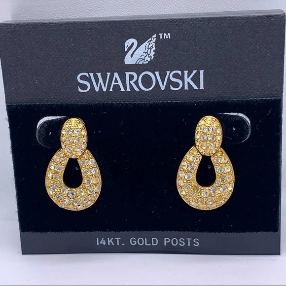 Swarovski Crystal Pave Gold Earrings NWT - Picture 1 of 4